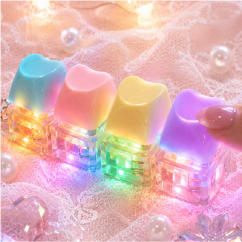키캡월드 LED 파스텔 키캡 키링 클리커 감성 딸깍이, 1개, 하트 4구