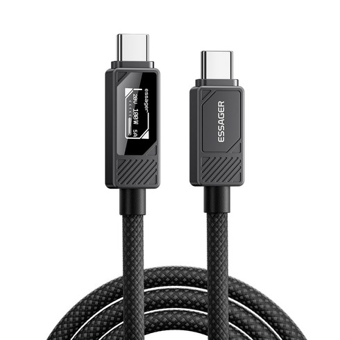 ESSAGER 100W C- C 디스플레이 고속 충전 케이블 5A 전류 480Mbps E-Marker 칩 내장 1M/2M 1개, 블랙, 1m