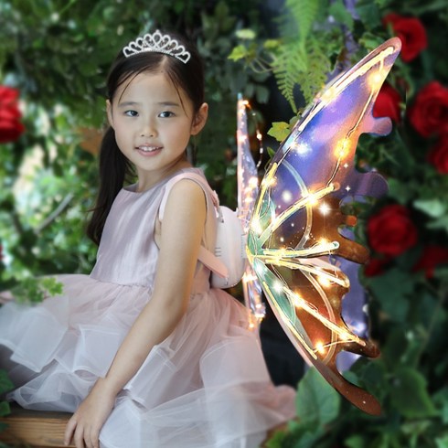 단다니 움직이는 LED 요정 날개 나비 천사 할로윈 생일 파티 강아지 어린이 소품, 1개, 멀티컬러