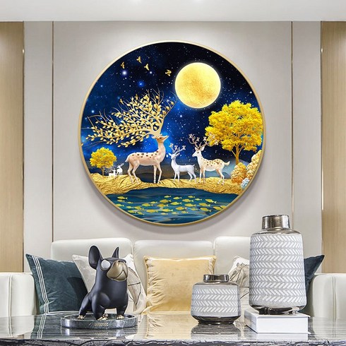 실십자수 겨울 황금 사슴과 행복 금전수 돈나무 길조 복 도안 세트 패키지, 50x50cm 실크 3가닥자수, 1개