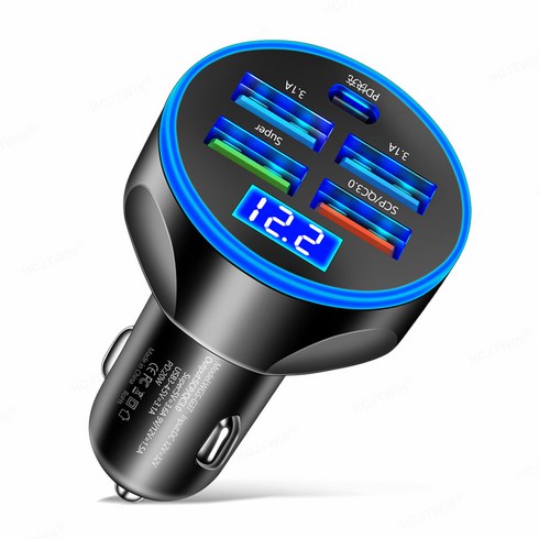 (초특가) 나팔래옹 5포트 시거잭 차량용 초고속 충전기 멀티포트 USB C타입 자동차, 블랙, 1개