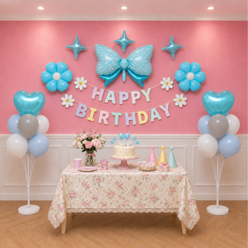 드림스타트 생일파티 풍선세트 가랜드 풍선 장식 스탠드 생일 축하 이벤트 홈파티, 1개, 스카이블루 생일파티 세트