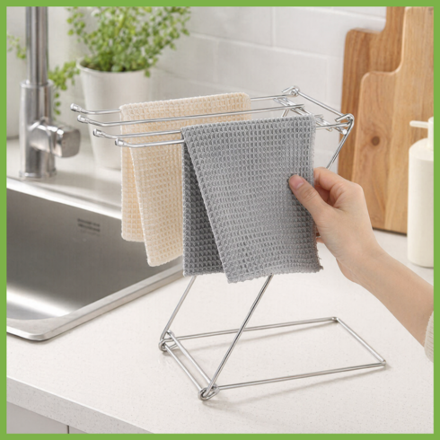 우핑엘 쉰내방지 올스텐 접이식 4단 행주걸이 건조대, 1개, 크롬실버