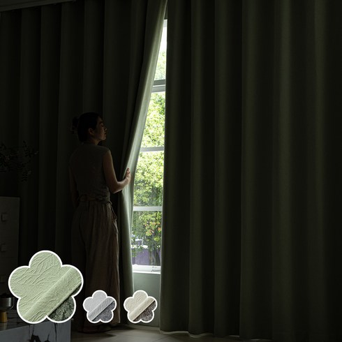 [1+1] HOMEY NEST 자연 잎사귀 패턴 사계절 암막커튼 북유럽 모던 사계절 거실 커텐 아일렛형 HTXS-CL