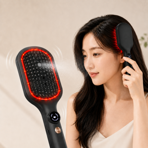 DelightZone EMS 진동 두피마사지기 헤어부스터 두피관리기 메탈핀 헤어브러쉬, 블랙, JBEMFSBL