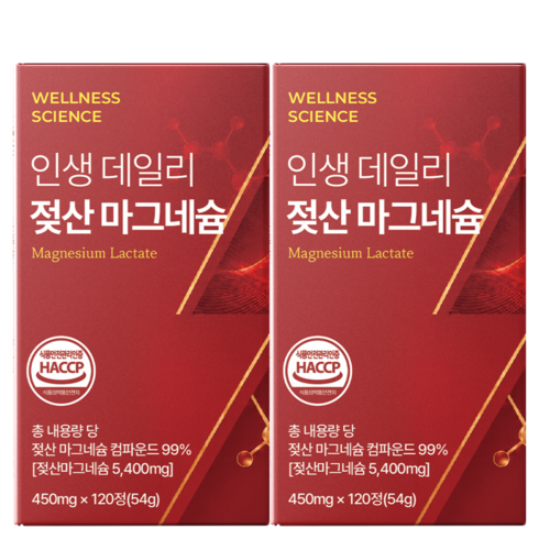 웰니스 사이언스 젖산 마그네슘 100% 정품 HACCP 인증 시설 제조, 2박스, 120정