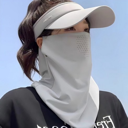 ProTap 쿨버프 넥가드 페이스커버 얼굴햇빛가리개 자외선차단 마스크, 1세트, 연회색 + 흰색