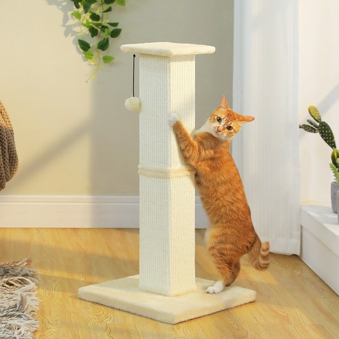 PAWZ Road고양이 두꺼운 기둥형 수직 스크래쳐 대형 패브릭 고양이 장난감, 1개, 베이지