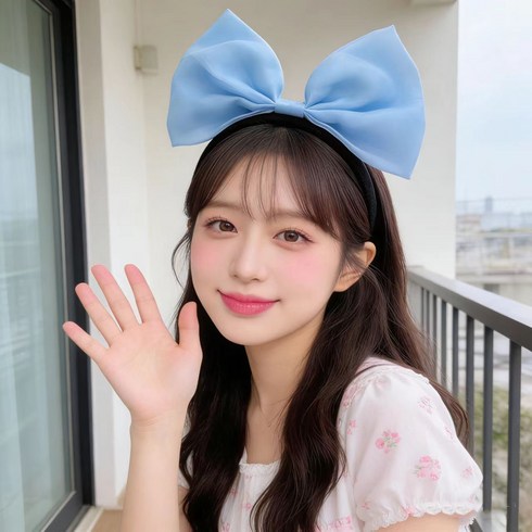 왕리본 파티 머리띠 헤어밴드 사진관 코스튬 소품, 1개, 블루