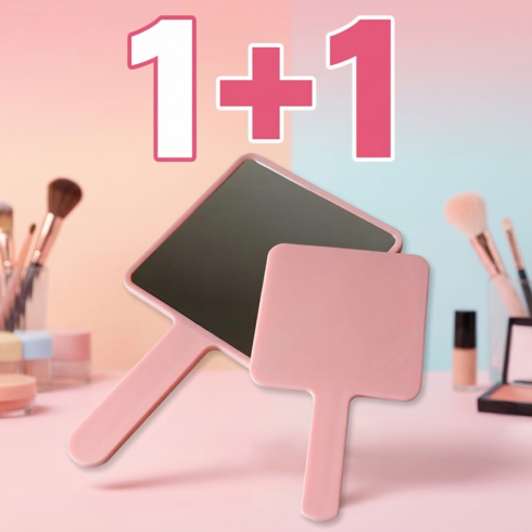 슈나온 1+1 와이드 사각 메이크업 손거울, 1개, 핑크