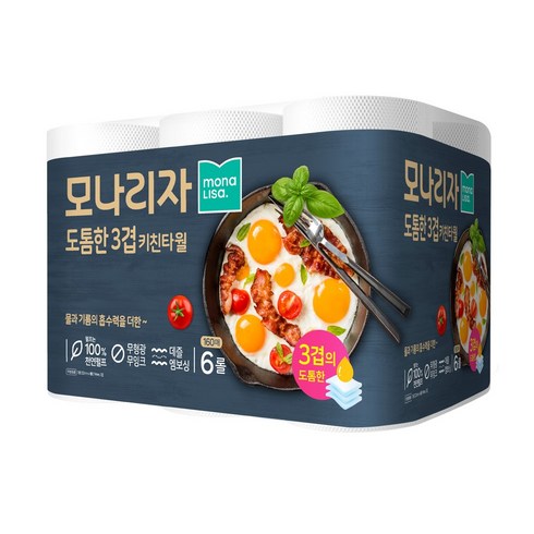 모나리자 프리미엄 도톰한 3겹 천연펄프 키친타올 160매, 6개