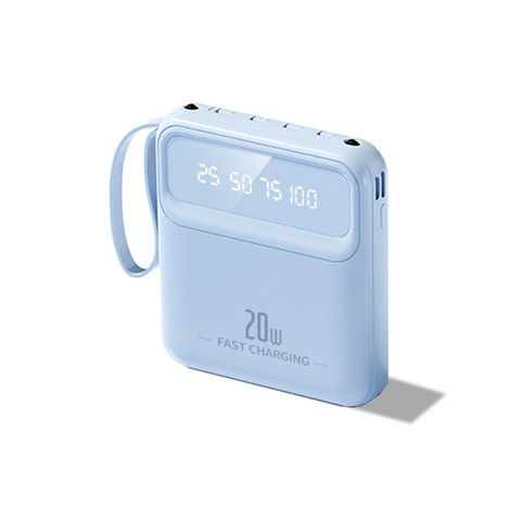 PYHO 고속 대용량 보조배터리 20000mAh 일체형 휴대용 보조배터리 캠핑 보조배터리 4개 충전선, 푸른색