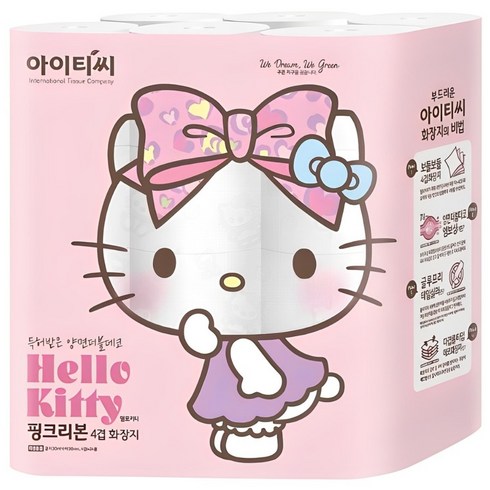 ITC 헬로키티 핑크리본 화장지 4겹 20m, 24롤, 1개
