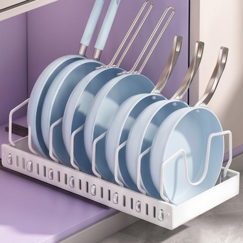 온별담 후라이팬정리 냄비 그릇 싱크대 칸막이 조절 수납 정리 선반, 1개, 화이트, 7단