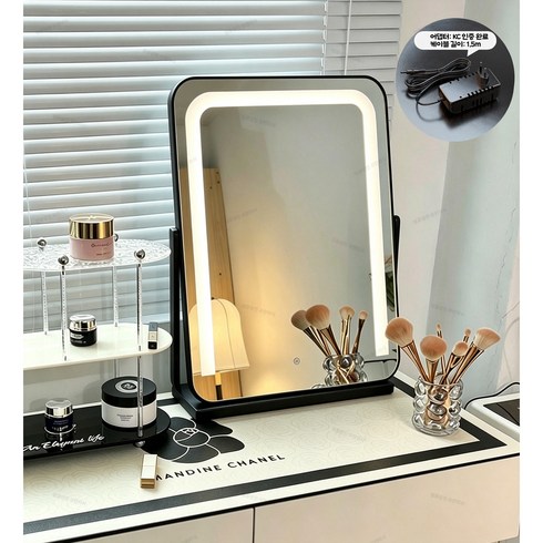 고휘도 LED 화장거울 KC 인증 어댑터 3색모드 각도조절 장식경, 블랙 400*500mm (USB보다 2배 밝은 )