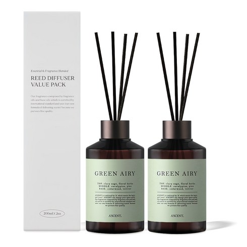 에이센트 퍼퓸드 디퓨저, 그린에어리, 200ml, 2개