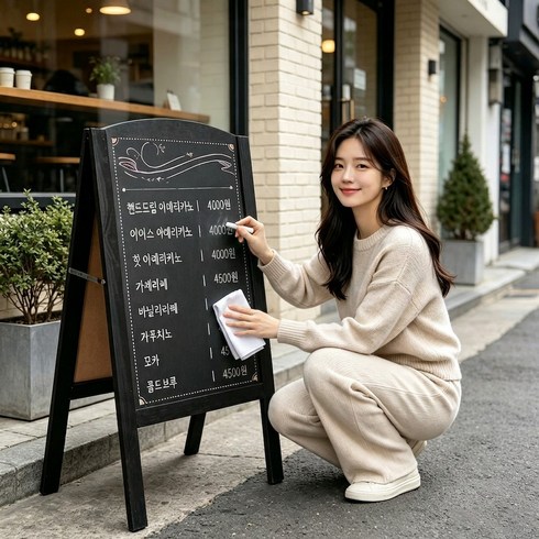 Kistrba A형 양면 칠판입간 크로스형 양면 카페 칠판 입간판 하고로모 매장간판 입구간판, wood