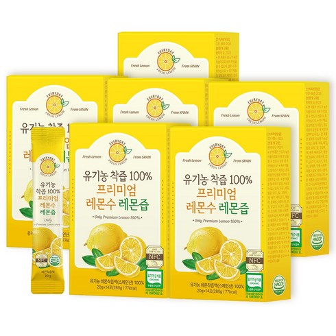 유기농 착즙 100% 프리미엄 레몬수 레몬즙, 280g, 6개