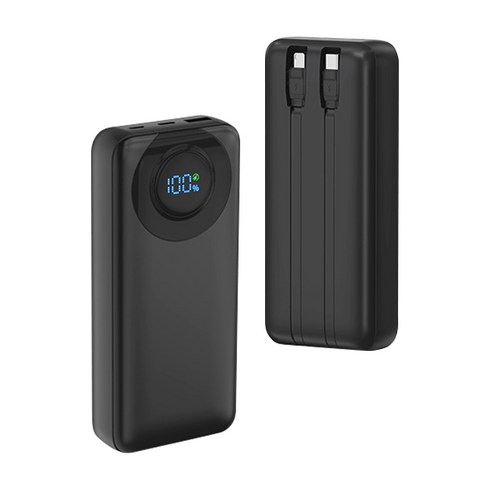 VergHatia 대용량 보조배터리 고속충전 30000mAh PD 22.5W 일체형 보조배터리 2개 케이블 멀티단자, 블랙, P2-30000mAh