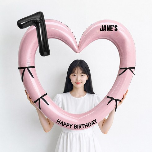 해피제이니 블랙 숫자 하트프레임 풍선 생일파티용품세트(프리레터링 시트지 포함) 포토존, 1세트, 7 핑크하트