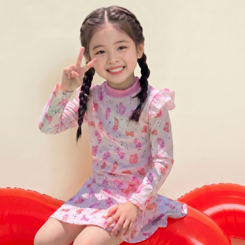 코코몽드 KC인증 자외선차단 캐릭터 여아 래쉬가드 수영복 3종세트 모자포함