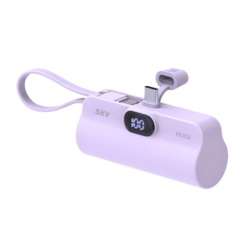 SKY 필 X13 LED 도킹형 일체형 C타입 빌트인 C타입 케이블 스탠드 휴대용 미니 보조배터리, SKY-X13LCC(C타입), 퍼플