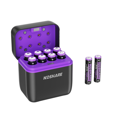 KOSHARE 스마트 8슬롯 충전기 1.5V 리튬배터리 AAA 1100mWh 8개 포함 충전기 세트 KO-L850, 1개