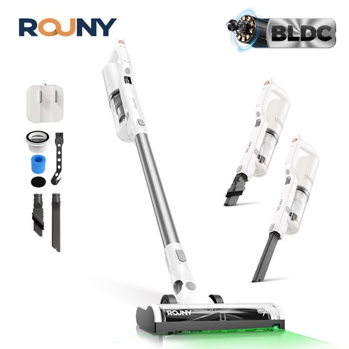 ROUNY 초경량 무선청소기 레이저 그린라이트 먼지탐지 H14 헤파필터 저소음 반려동물 전용, V3, 하얀색