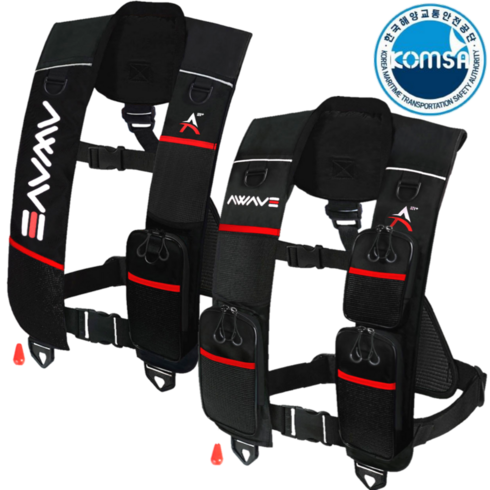 티모스포츠 자동팽창식 구명조끼 XL(대) 어웨이브 선상낚시 콤사(KOMSA) 해양수산부 수분감지 바다낚시 국내생산, -1포켓 블랙