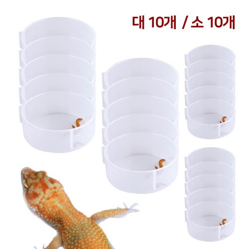 도마뱀 사마귀 자율 피딩 아크릴 밀웜그릇 20개 세트 사이즈 소 대 각 10개 밀웜디쉬 먹이접시 먹이구, 반투명