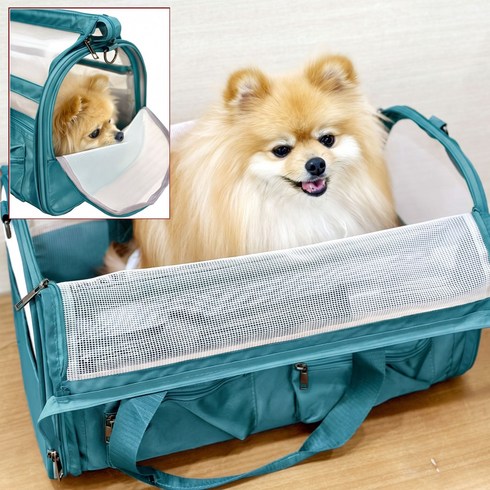 반려동물 강아지 고양이 나랑파티 여름 매쉬 캐리어 이동 가방, 1개, 카키