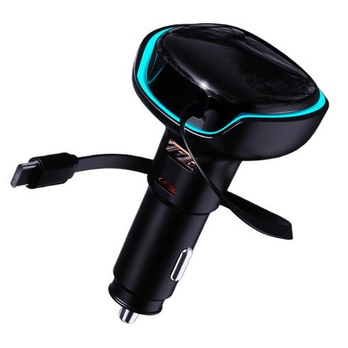 뉴클 PD 3.0 차량용 릴타입 시거잭 3구 50W 고속충전기 케이블 일체형, 블랙, NCCC-WC-10-TD