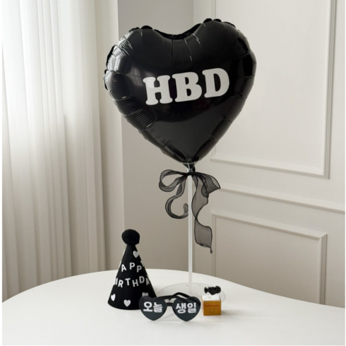 하피블리 올블랙 빅하트 생일파티 용품 세트, 블랙하트세트, 1개