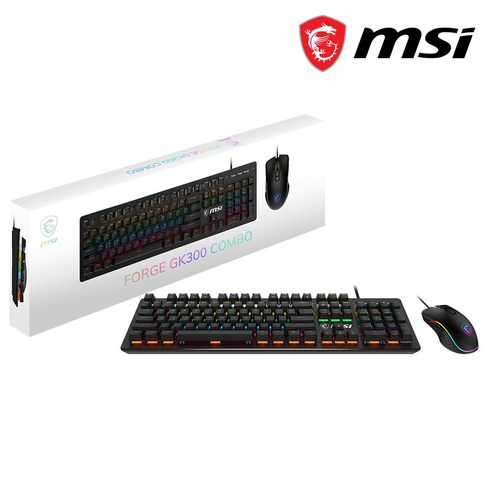 MSI FORGE 유선 키보드 마우스 세트 GK300 COMBO, 혼합색상, 텐키리스