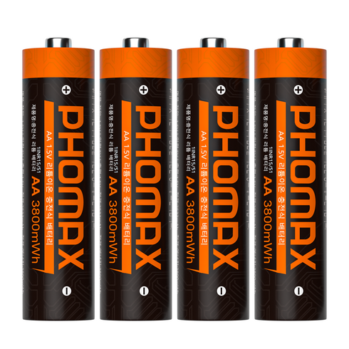 PHOMAX AA 1.5V 리튬이온 충전지 3800mWh KC인증 1500회 반복충전, 1개, 4개입