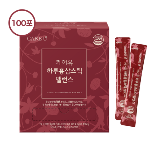 케어유 국내산 6년근 진세노사이드 대용량 실속형 홍삼 스틱 100포, 1개, 100회분