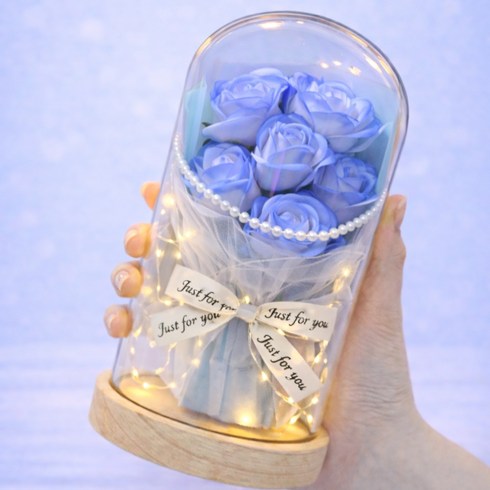 모아룸 LED 유리돔 무드등 꽃다발 카드 포함 선물세트, 사랑03