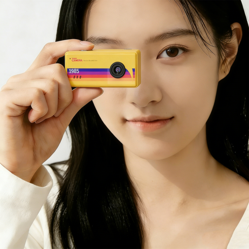 키링 Y2K 빈티지 디지털 카메라 초소형 초경량 카메라 128G SD카드 포함, 옐로우