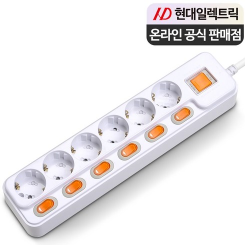 6구 멀티탭 개별스위치, 흰색, 1개, 1.5m