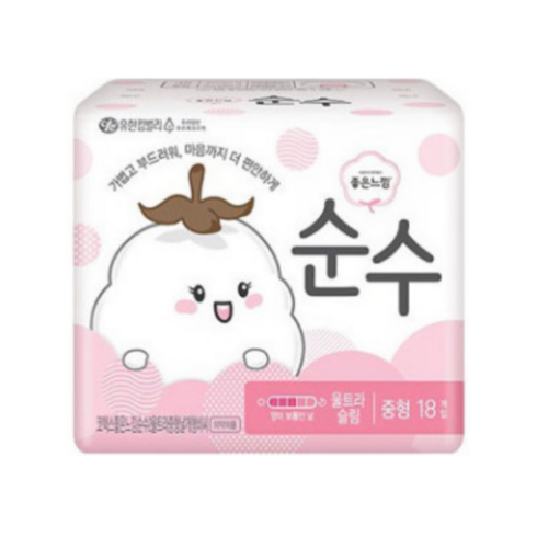 좋은느낌 순수 울트라 슬림 생리대 날개형, 중형, 18개입, 1개
