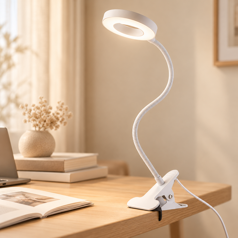 픽 마스터 LED 휴대용 집게형 침대 컴퓨터 조명 책상 밝기 조절, 화이트