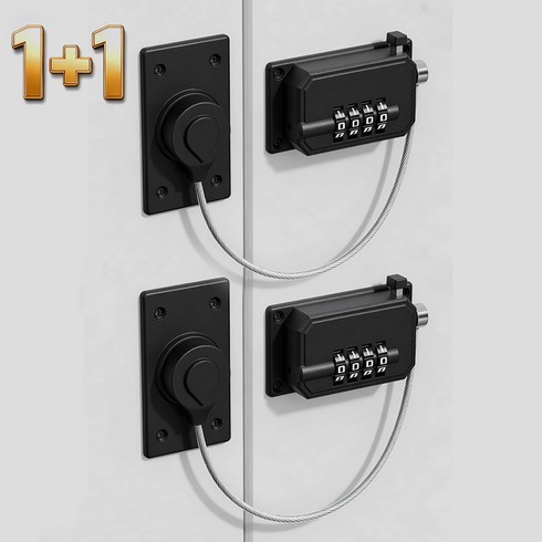 냉장고 자물쇠 부착형 와이어 번호키 사물함 잠금장치, 2개, 검은색