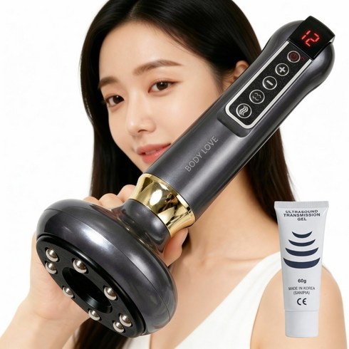 바디사랑 바디케어 괄사 근막 부항 원리 온열 마사지기+젤 세트, 1개, 메탈그레이+마사지 젤, 그레이 PRLATJDN468313