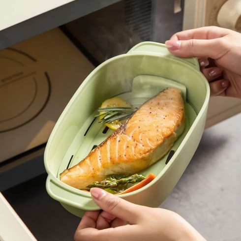 전자레인지 실리콘 촉촉 찜기 만능 스팀 용기 계란찜 라면 주방 멀티쿠커, 1개, 그린