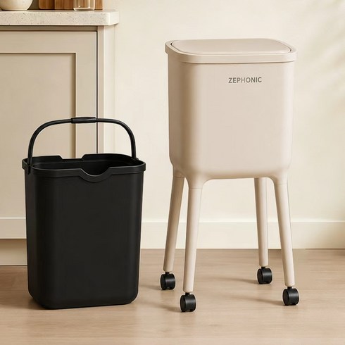 휴대용 주방 실내 장족형 대용량 휴지통, 18L+24L더블 배럴, 크림화이트
