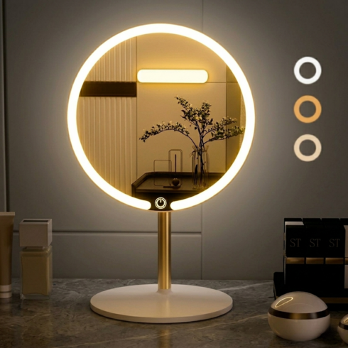 소브리 LED 무선 화장 조명 탁상 거울, 화이트
