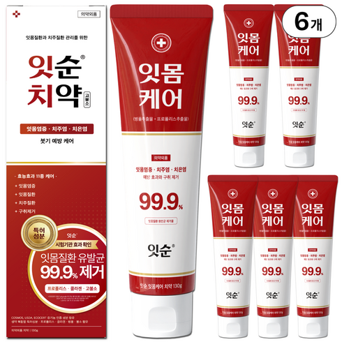 잇순 잇몸붓기 염증 예방 특허성분 콜라겐 프로폴리스 병풀 고불소 잇몸 치약, 6개