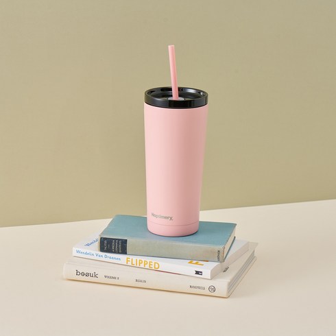 홉티머리 빨대 텀블러 콜드컵 대용량 스텐 593ml 이중진공 보냉 보온, 피치핑크, 1개