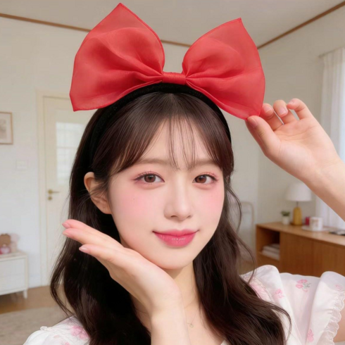 왕리본 파티 머리띠 헤어밴드 사진관 코스튬 소품, 1개, 레드