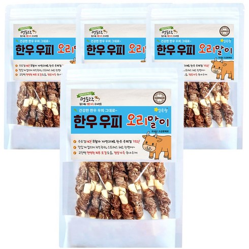 멍도락 한우우피스틱 100% 한우껌 오래먹는 강아지껌 국내산 수제간식, 한우우피 오리말이, 90g, 3개